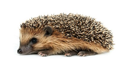 European hedgehog is resting on a clean white background