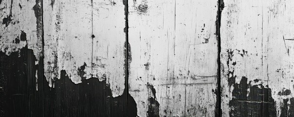 Worn Wooden Planks Texture with Peeling Paint Black and White Distressed Surface Aesthetic Detail