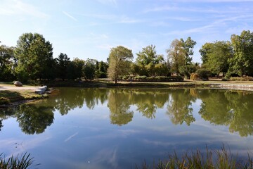The peaceful lake in the country on a sunny day.