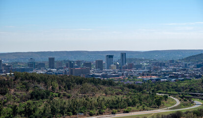 Obraz premium Pretoria city South Africa. High buildings and green city parks, view from Voortrekker Monument.