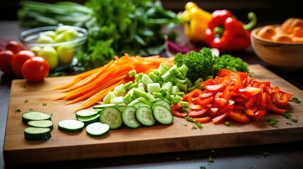 chopping ingredients on table