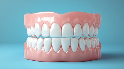 Obraz premium Realistic 3d dental model of human teeth on blue background, perfect for dental education