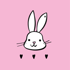 bunny with black hearts on pink background  vector pattern  