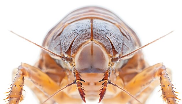 Close up shot of a brown cockroach on white backdrop