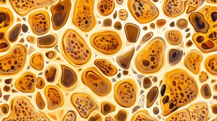 Abstract pattern with brown and orange stone-like shapes on cream background