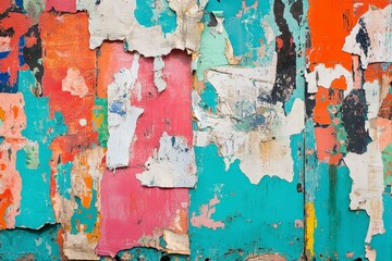 Abstract Layers of Urban Decay Turquoise Orange and Pink Ripped Posters Artistic Texture