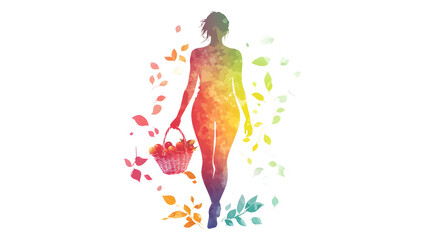 A woman's silhouette in full body, with an artistic watercolor effect
