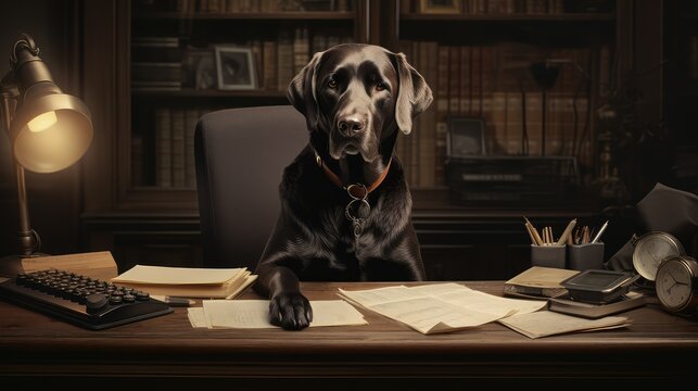 photo dog at a desk