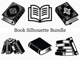 Minimalist Open Book Silhouette Clipart Bundle – High Quality Vector