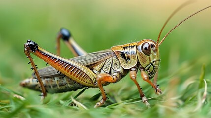 Fototapeta premium Grasshopper closeup view