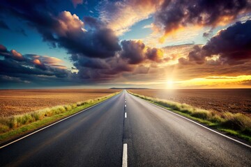 Fototapeta premium Surreal Panoramic Empty Asphalt Road Isolated on White Background - Stock Photo