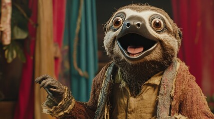 A dramatic, overly expressive sloth giving an exaggerated Oscar-worthy performance on stage.