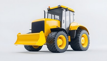 Fototapeta premium Bright yellow bulldozer stands ready on a plain background