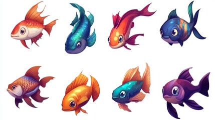 Fototapeta premium A set of icons for games. Sea fish. Illustration isolated on a white background