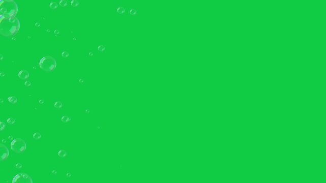soap bubbles transition trail isolated on green screen animation, foam bubbles random motion,cosmetics and beauty design element	
