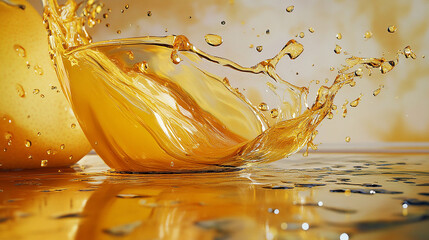 Fresh orange juice spilling from a tipped glass dynamic