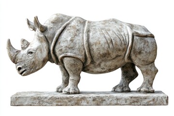 Naklejka premium Rhino sculpture on white base, animal art, isolated for design, object, display, museum