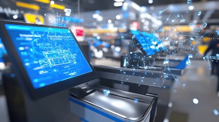 Automated checkout experience retail store technology visualization modern environment digital perspective innovation in shopping