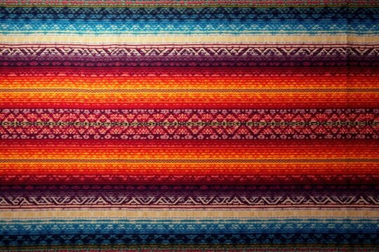 poncho background Cinco de mayo Mexican serape fiesta pattern traditional culture blanket with stripes pattern copy space fabric textile material Mexican backdrop - stock photo stock photograph image