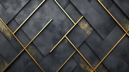 Elegant abstract geometric pattern with black and gold metallic lines on textured background