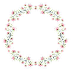 Romantic Floral Wreath with Pink Blooms and Green Leaves