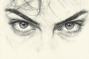 Intense close-up drawing of expressive eyes highlighting intricate details and emotions