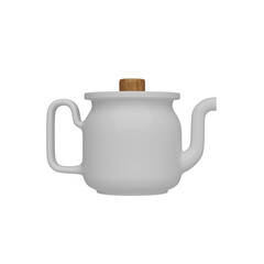 Grey Ceramic Teapot with Wooden Lid pot on white background
