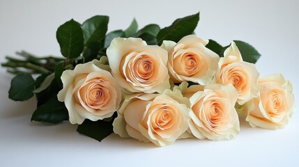 Peach roses bouquet, studio, white background, gift