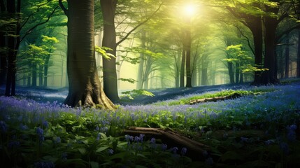 Obraz premium bluebells spring wood background