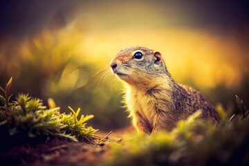 Naklejka premium Vintage Photo: European Ground Squirrel in its Habitat - Retro Wildlife Image