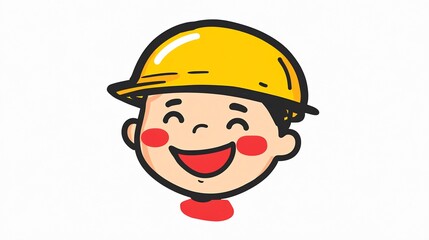 Happy boy construction worker headshot, safety helmet