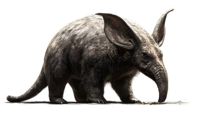 Daeodon like creature stands on a white background looking downward