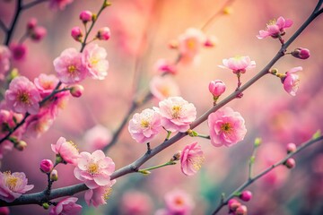 Obraz premium Vintage Spring Plum Blossoms on Pink: Beautiful Floral Background with Copy Space