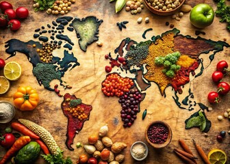 Vintage World Map with USA Focus: Macro Food Photography