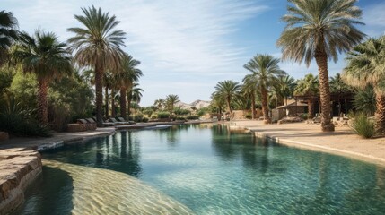 Fototapeta premium Desert resort swimming pool landscape, sunny day