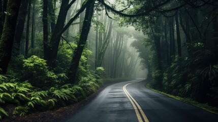 Obraz premium forest misty road