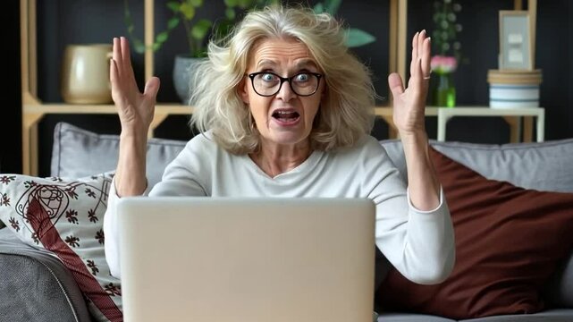 An older woman shows feelings of shock and enthusiasm while using her computer. The video highlights the impact of technology on everyone. Generative AI