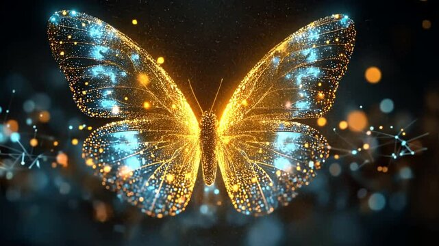 A colorful butterfly with yellow, black, and blue wings flying in nature, showcasing the beauty of summer with its vibrant and delicate features