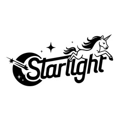 a celestial Starlight logo, with a unicorn running across the letters