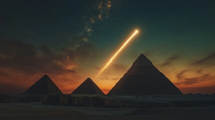 Ancient Pyramids at Sunset with Star Trail