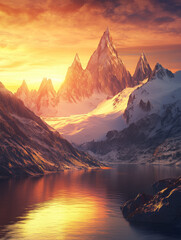 Beautiful view of landscape of mountains and Sunlight shining on rocky mountains