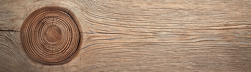 Naklejka premium Blank wooden sign. Natural wood texture with distinct rings, showcasing organic patterns and grain details.