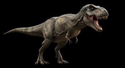 Fototapeta premium Tyrannosaurus Rex Roaring with Sharp Teeth on Black Background