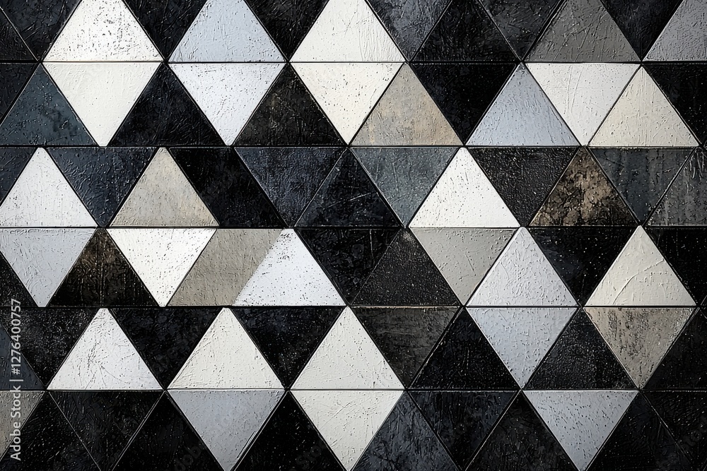 Poster an abstract background with geometric shapes featuring a pattern of black, grey, and white triangles