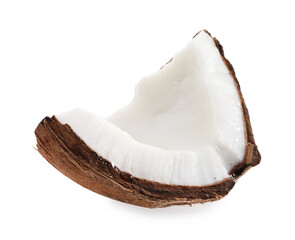 Piece of cracked coconut isolated on white