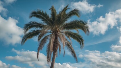 Palm tree against a blue sky with clouds natural landscape tropical environment clear weather sunny day
