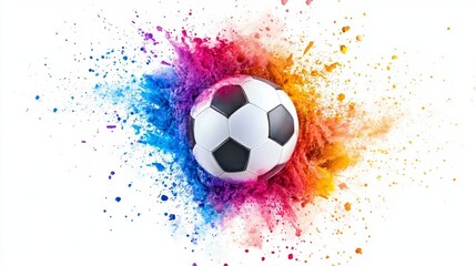 Soccer Ball Bursts With Color Against A White Backdrop, Showcasing Energy And Excitement.