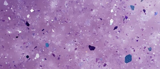 Muted amethyst terrazzo surface with tiny speckles, polished and subtle