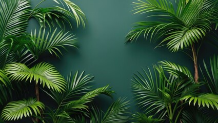 Lush tropical leaves against a deep green background creating a natural and vibrant texture for design use
