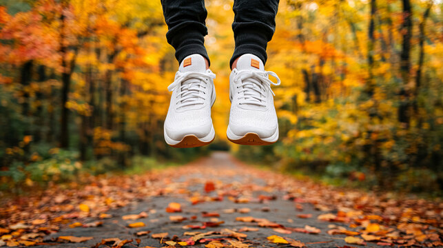A pair of shoes that appear to be floating just above the ground, creating an optical illusion prank, selective focus on the shoes, copy space for text, ultra HD, 